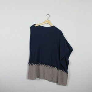 Cashmere Studio Women's Twist Stitch Poncho Pullover Sweater Blue Gray 294